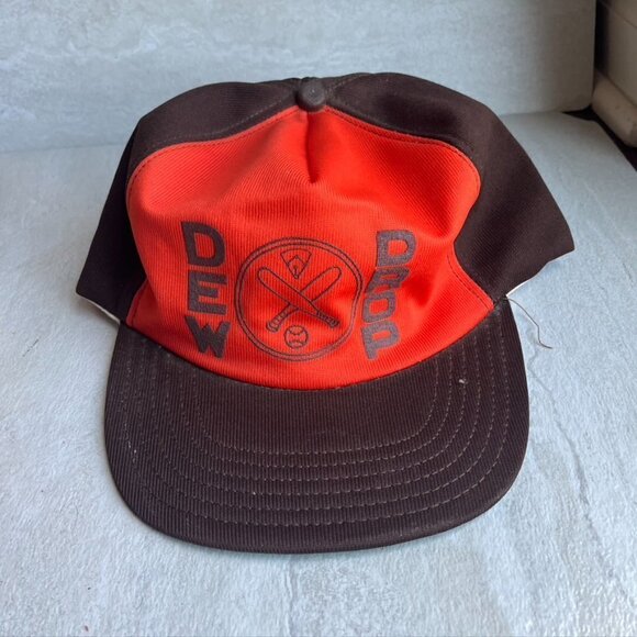 Vintage Orange Brown Trucker Hat Snap Back Cap Drew Drop Baseball Bat - Picture 1 of 9
